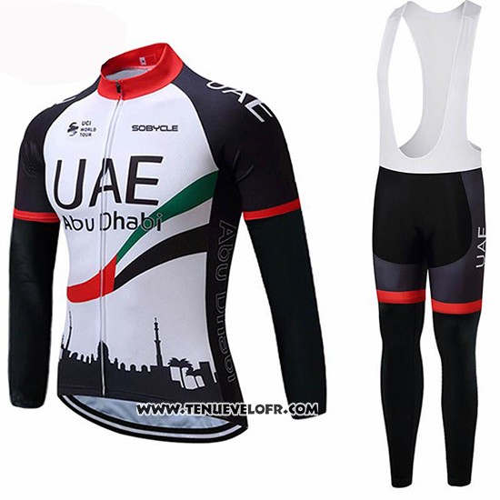 2019 Maillot Ciclismo UCI Mondo Champion UAE Blanc Noir Rouge Manches Longues et Cuissard